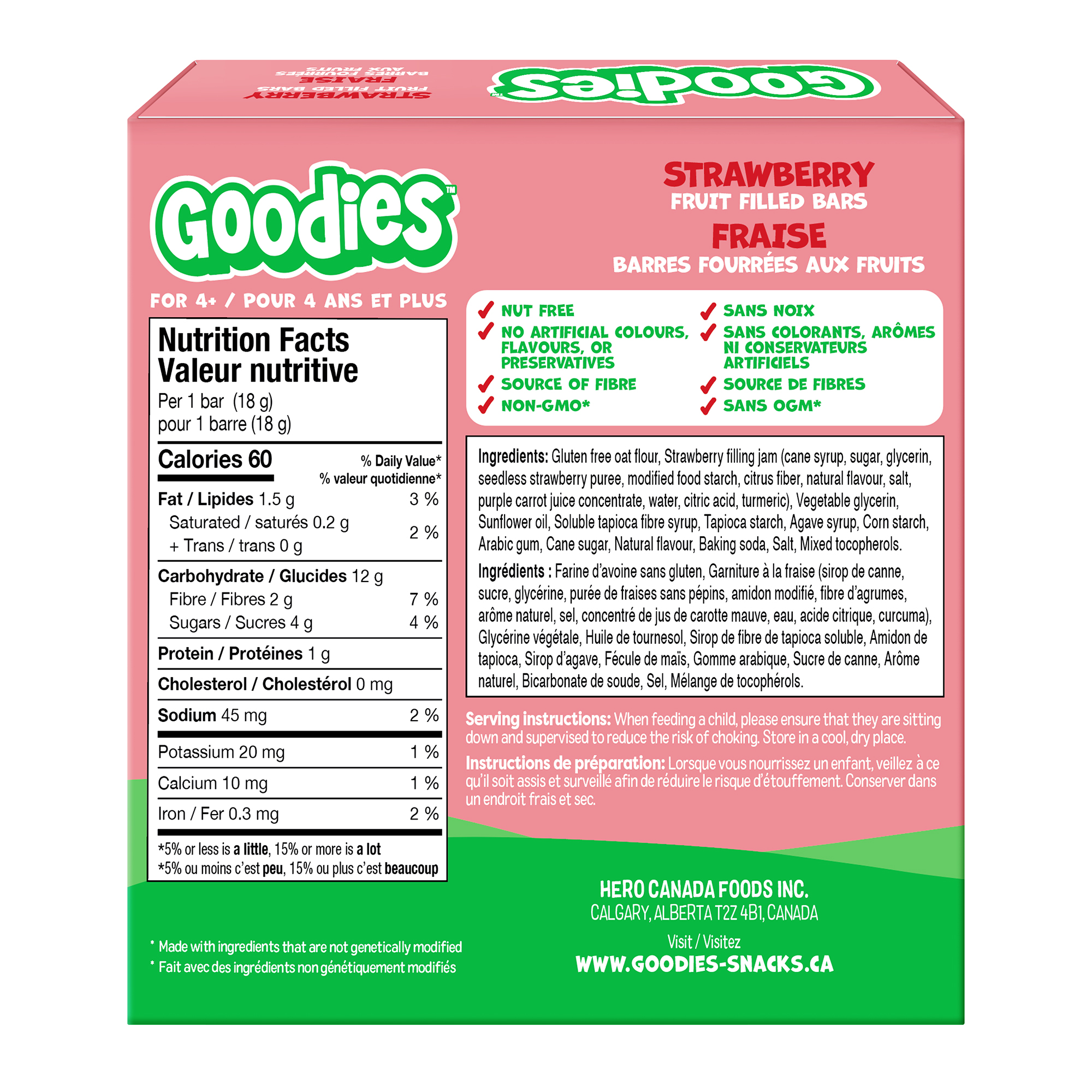 Goodies Strawberry Fruit Filled Bars, Whole Grain Gluten Free Snack for Kids 4+ Years, Nut Free, Source of Fibre, 18g Bar (5 Pack), 90g