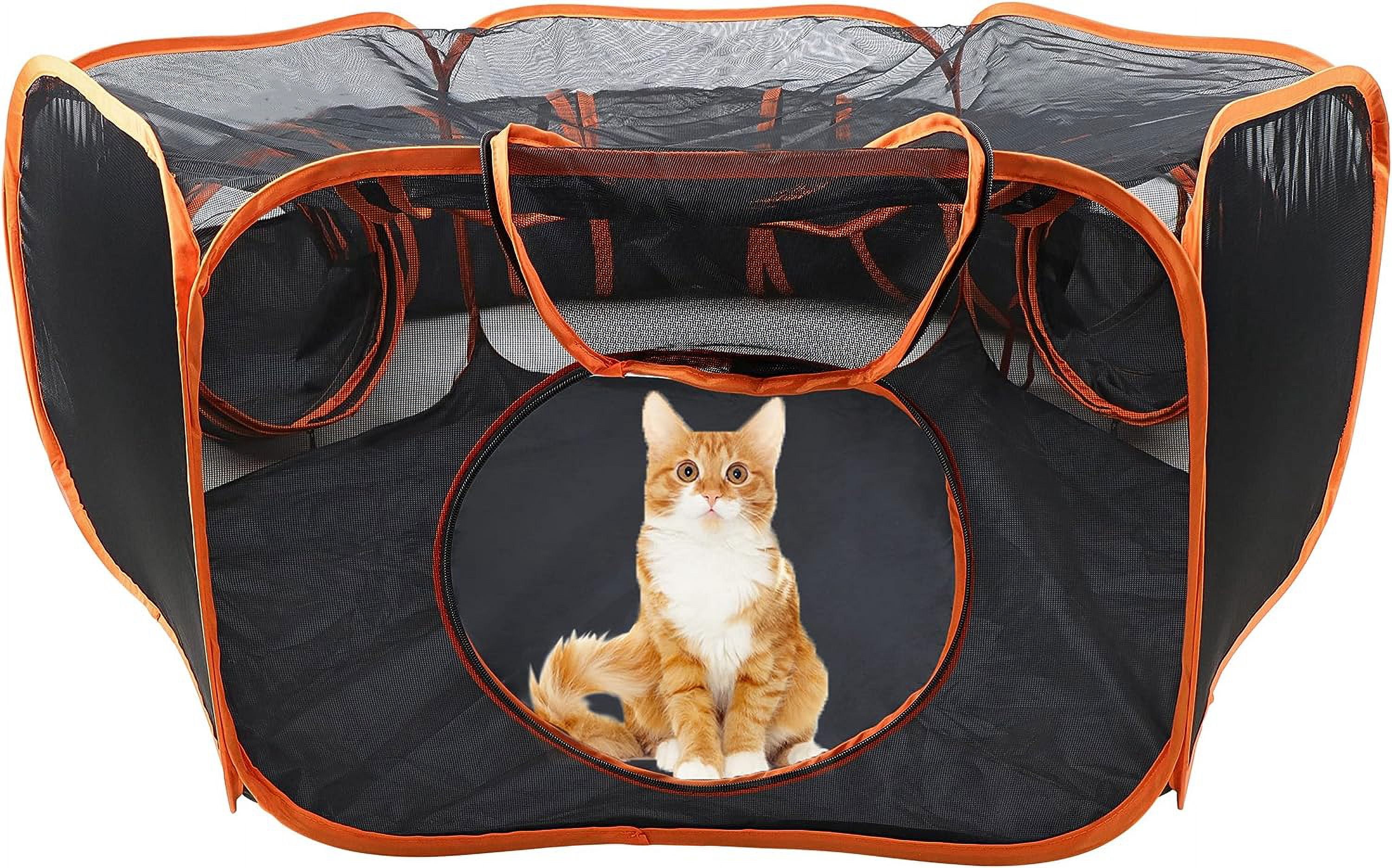 Dog Playpen Indoor Outdoor 4 Foot  Tent with Exercise Tunnel - Orange   Travel Playpen for Puppies, Kittens, Rabbits, Guinea Pigs, and Small Pets - Portable Enclosed Mesh Pen with