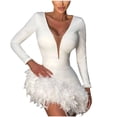 thumbnail image 2 of RYDCOT Cocktail Dresses for Women 2023 Trendy Fashion Deep V Wrap Hip Feather Splice Dress Womens Long Sleeve Dresses for Fall Sale or Clearance White, 2 of 6