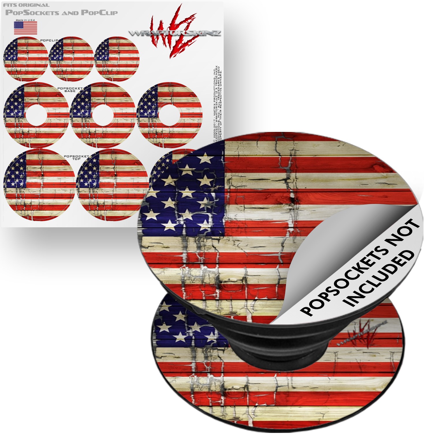 Decal Style Vinyl Skin Wrap 3 Pack for PopSockets Painted Faded and Cracked USA American Flag (POPSOCKET NOT INCLUDED) by WraptorSkinz