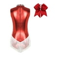 thumbnail image 2 of TTAO Women's Shiny Metallic Sequins Tassel Jazz Latin Dance Leotard Sleeveless Fringed Bodysuit Outfit Red XL, 2 of 7
