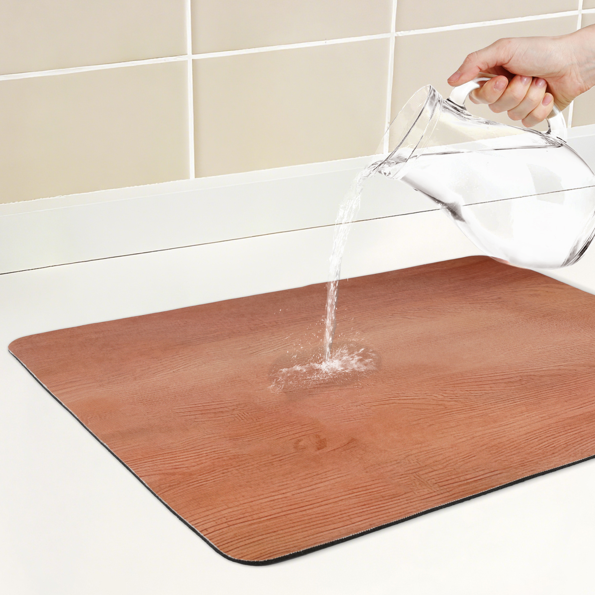 Unique Bargains Solid Dish Drying Mats for Kitchen Counter Light Brown 19.7*15.7 inch