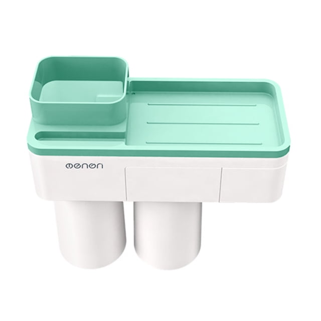 Taza de adsorción Cepillo de dientes Soporte para pasta de dientes Baño familiar Baño Sin perforaciones Soporte para cepillo de dientes para teléfono, Verde, 2 tazas Yuarrent HA2692-02B
