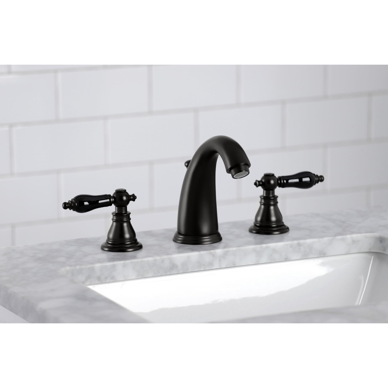 Kingston Brass KB980AKL Duchess Widespread Bathroom Faucet with Plastic Pop-Up, Matte Black