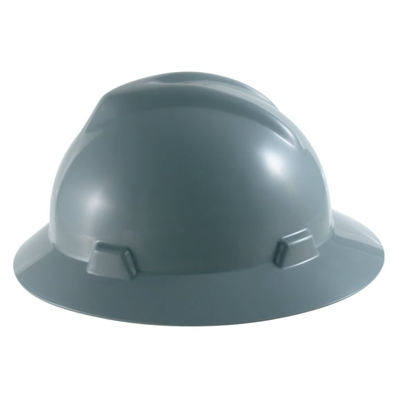 MSA V-Gard Fas-Trac Non-Slotted Protective Full Brim Hard Hat - Gray
