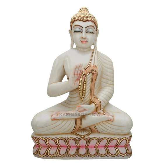 Buddha Statue 18 inches Big White Marble Yoga Meditating Buddha Idol Hand Carved Marble Large Buddha Sculpture Peace Lord Figurine God Home Garden Décor Gift Sculpture Spiritual
