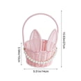 thumbnail image 2 of Woven Flower Basket with Bunny Ear Design, Handheld Floral Arrangement Basket, Mothers Day Bamboo Vine Storage Organizer for Easter Fun Gift and Home Decor, Cute Portable Handwoven Basket, Pink-B, 2 of 5