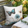 thumbnail image 5 of Blue Floral Throw Pillow Cover Butterfly Watercolor Flowers Cotton Linen Cushion Cover Throw Pillow Case with Invisible Zipper for Couch Sofa Bed Chair Car 18x18 Inch, 5 of 9