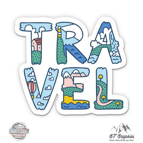 Travel Letters Cute - 3" Vinyl Sticker - For Car Laptop I-Pad Phone Helmet Hard Hat - Waterproof Decal