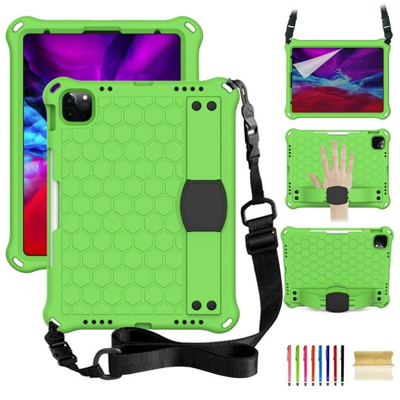 iPad Air 2020 Case with Screen Protector, iPad Pro 11 Case, Dteck Heavy Duty Shockproof Case with Hand Holder Stand Shoulder Strap for iPad Air 4th Gen 10.9" / iPad Pro 11", Green/Black