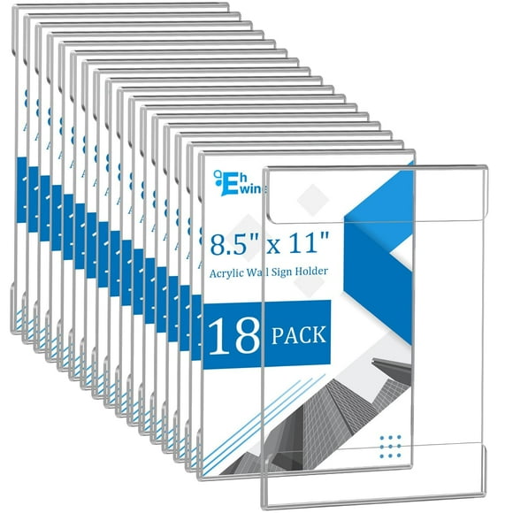 EHWINE 18 Pack 8.5 x 11 Wall Mount Acrylic Sign Holder, Wall Signs Photo Menu Flyer Display Holders, Plastic Clear Acrylic Frames for Office Home Hot