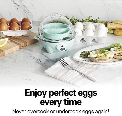 3-in-1 Electric Egg Cooker for Hard Boiled Eggs, Poacher Eggs, Omelet Maker & Vegetable Steamer, Holds 7, Mint (25504)