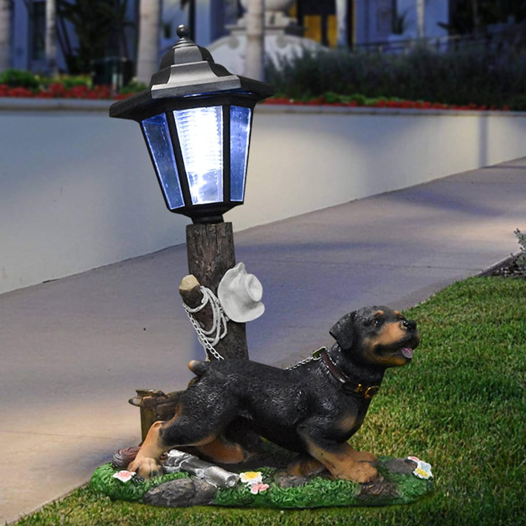 Weatherproof Dog Figure Solar Lanterns for Front Yard Home Garden Art Sculpture