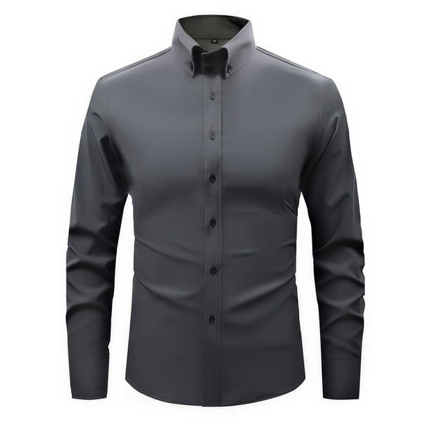 pstuiky camisas de manga larga para hombre, Camisa de negocios de color sólido de manga larga para hombre, camisa informal de moda para hombre, ropa de abrigo, camisa de solapa de manga larga. s