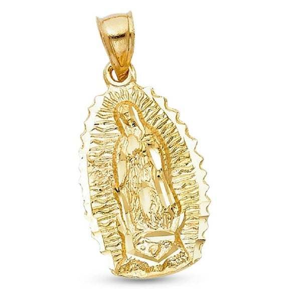 Solid 14k Yellow Gold Lady Guadalupe Pendant Virgin Mary Charm Religious Style Genuine 25 x 16 mm