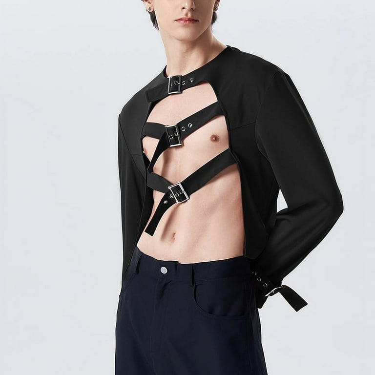 INCERUN Men s Long Sleeve Crop Top Buckle Cutout Suit Jacket