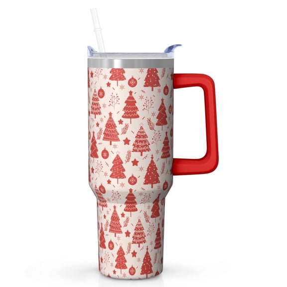 Christmas Gifts Tumbler 40oz - Red & White Plaid Stainless Steel, Vacuum Insulated w/Straw Handle for Adults