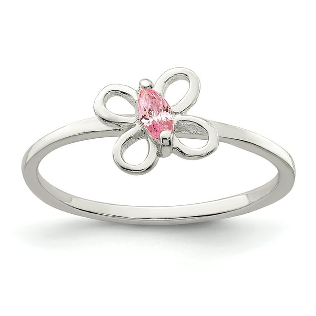 925 Sterling Silver Pink Cubic Zirconia Butterfly Kid's Ring