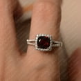 thumbnail image 4 of Red garnet ring, sterling silver halo wedding ring, cushion cut January birthstone ring, 4 of 4