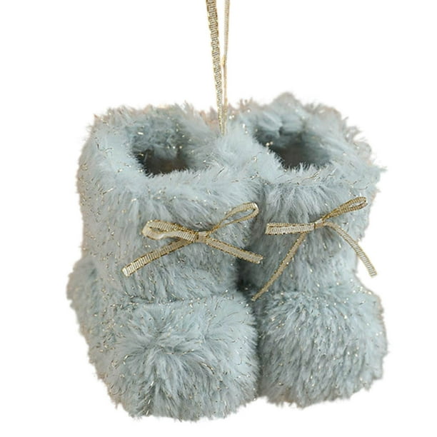 Mini botas de peluche con lazo para Navidad, adornos para árbol