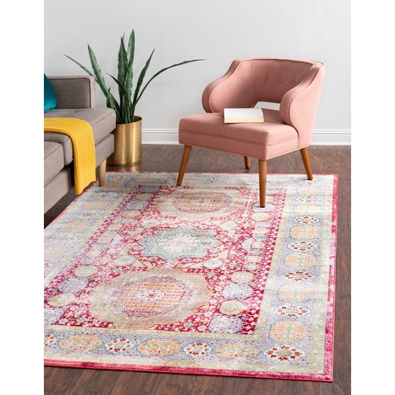 Unique Loom Washington Austin Rug Beige/Cream 6' 1" x 9' Rectangle Border Bohemian Perfect For Living Room Bed Room Dining Room Office