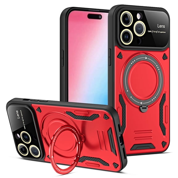 for iPhone 13 Pro Max Case with Magnetic Invisible Stand Compatible with MagSafe, 360 Rotating Ring Holder Shockproof Rugged Case with Full Camera Lesn Protector for iPhone 13 Pro Max,Red