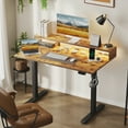 thumbnail image 2 of 47.2 Inch Electric Standing Desk with Power Outlet and LED Light Strip, Height Adjustable Sit-Stand Desk with Storage Shelf & Hooks, Home Office Computer Desk with Memory Buttons, Rustic Brown, 2 of 10
