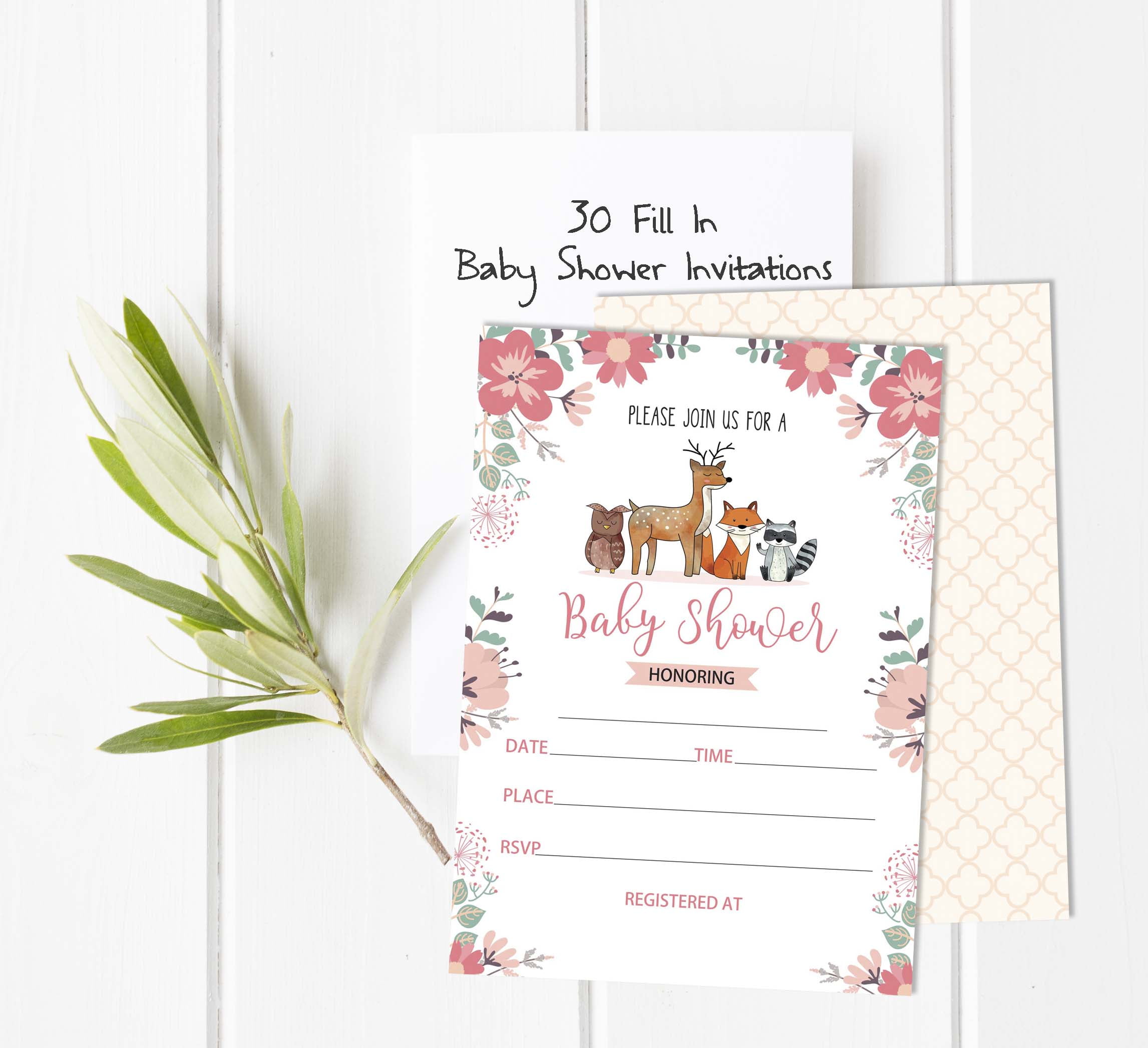 Inkdotpot 30AnimalsBaby Shower Invitation Cards-Gender Neutral-Fill In The Blank Invites