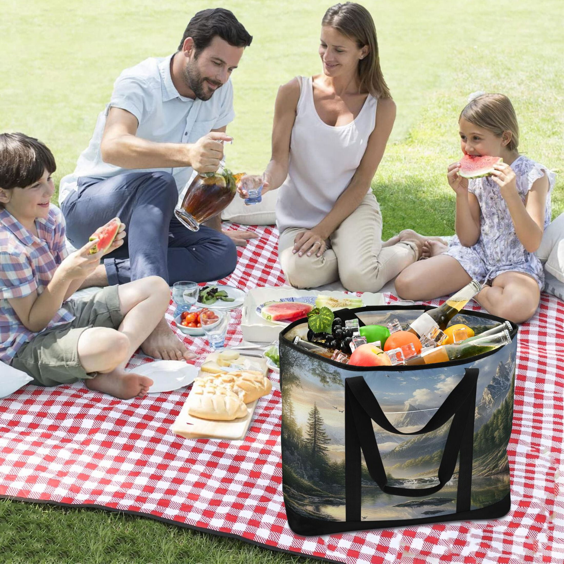 Large Hand-held Ice Pack Picnic Bag Insulation and Refrigeration Suitable for Shopping Picnics and Camping Mountain River