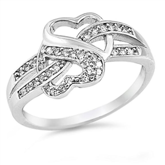 Double Heart Infinity Knot White CZ Promise Ring .925 Sterling Silver Jewelry Female Size 12