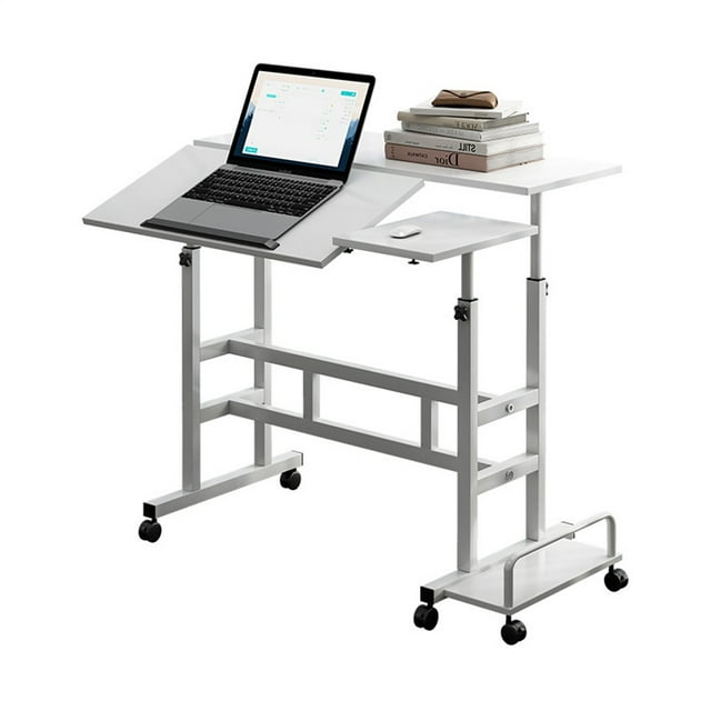 Small Standing Desk with Wheels, Mobile Adjustable Height Rolling Computer Desk for Home Office