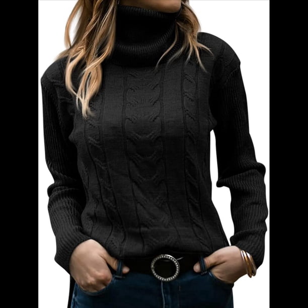 Suéteres de Punto de Larga con Cuello Alto para Mujer Negro XXL