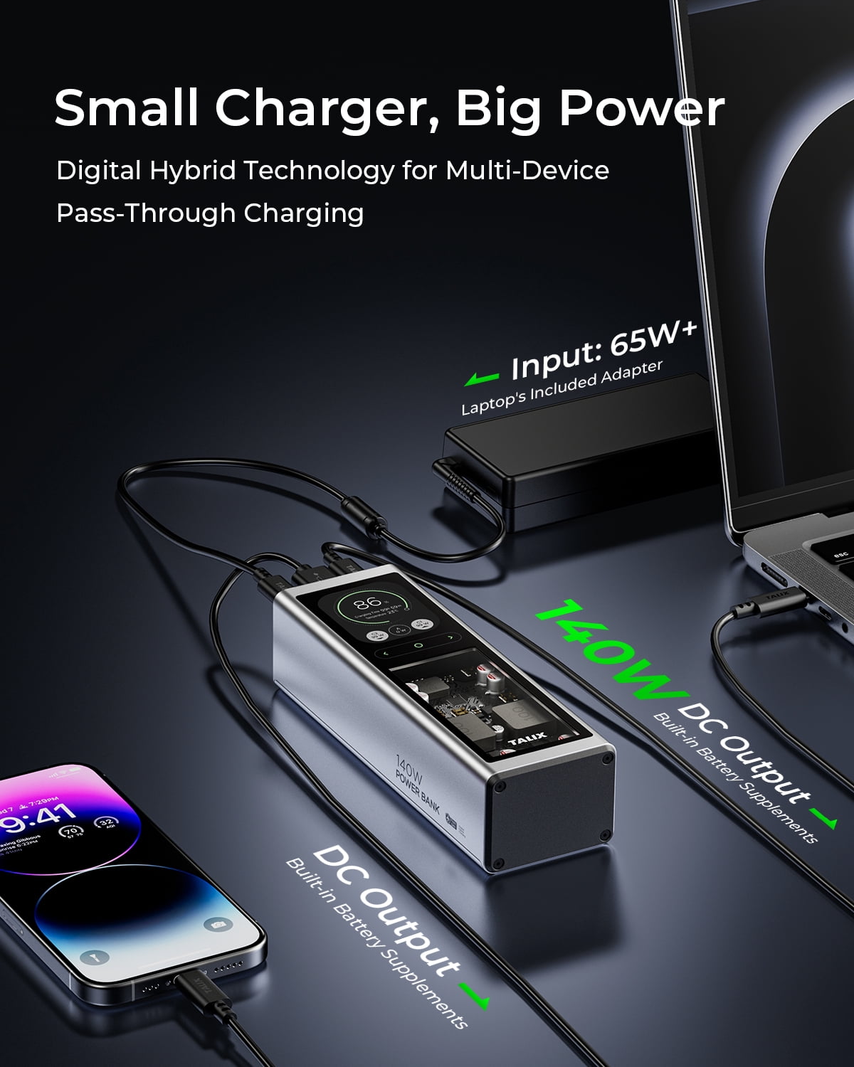 TALIX 140W 20000mAh Portable Charger, Fast Charging Laptop Power Bank, USB C Cable, Compatible with Macbook iPad iPhone, Black