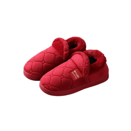 

Harsuny Unisex Plush Slipper Slip On House Shoes Diamond Winter Slippers Bedroom Breathable Cozy Moccasins Lined Comfort Bootie Red 8.5-9