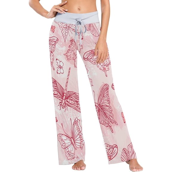 GZHJMY Women's Pajama Pants Pink Butterflies Comfy Stretch Sleepwear Essentials womens Lightweight Lounge Terry Pajama Pant, Large