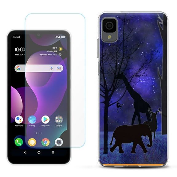 Slim-Fit Gel TPU Phone Case for TCL 30Z / 30 Z / 30 LE, with Tempered Glass Screen Protector, by OneToughShield ® - Midnight Safari