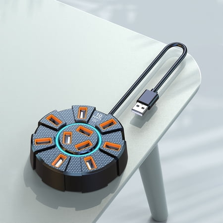 High-Speed 7/10-Port USB 2.0 Hub with LED, Power Adapter for Laptop Computer Peripherals, Multi-System Compatible