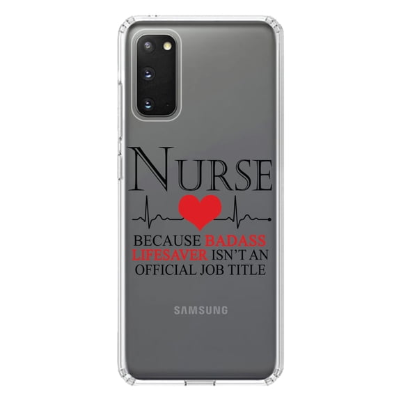 DistinctInk Clear Shockproof Hybrid Case for Galaxy S20 ULTRA / 5G (6.9" Screen) - TPU Bumper Acrylic Back Tempered Glass Screen Protector - Nurse Because Badass Lifesaver Isn't Title