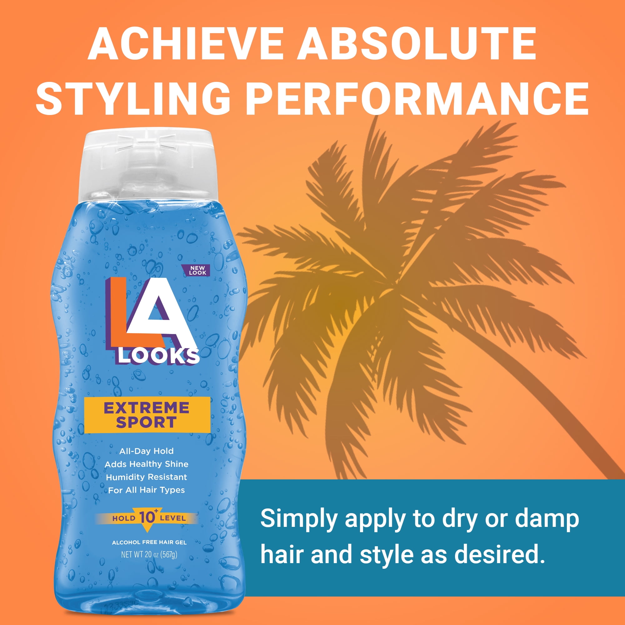 L.A. LOOKS Extreme Sport Tri-Active Hold Gel, for All Hair Types, Men, 20 oz