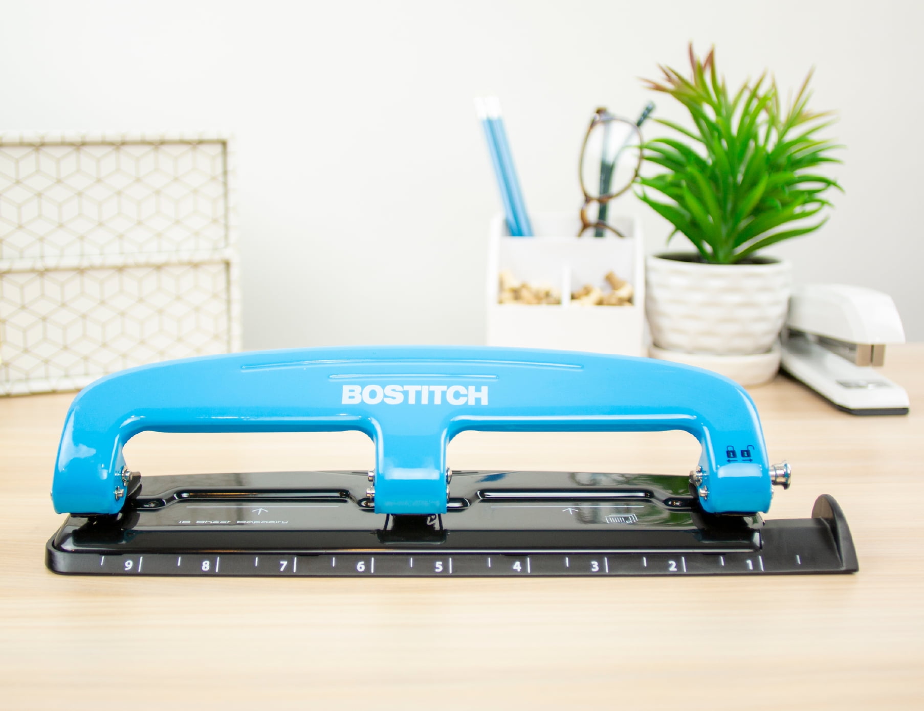 (2 pack) Bostitch EZ Squeeze 3 Hole Punch, 12 Sheet Capacity, Reduced Effort, Blue
