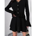 thumbnail image 4 of Women'S Two-Piece Knit Set Long Sleeve V-Neck Sweater with Ruffle Hem Mini Skirt Loungewear, 4 of 7