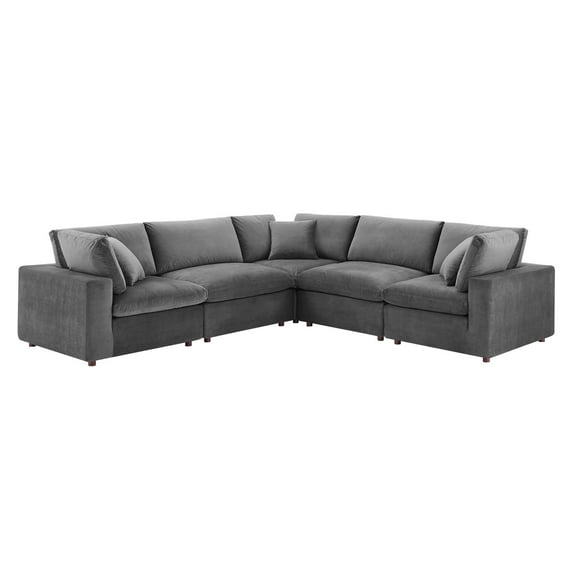 Sectional Sofa Set, Velvet, Grey Gray, Modern Contemporary Urban Design, Living Lounge Room Hotel Lobby Hospitality