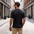 thumbnail image 5 of GrmtClth Men's Textured Knit Henley Shirt Short Sleeve Notch Neck Casual Top Soft Breathable Daily Wear Work Hiking Outdoor Activities Tee Black XL, 5 of 5