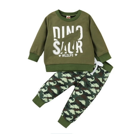 

Yejaeka Boys Clothes Set Letters and Dinosaur Printing Pullover and Pants