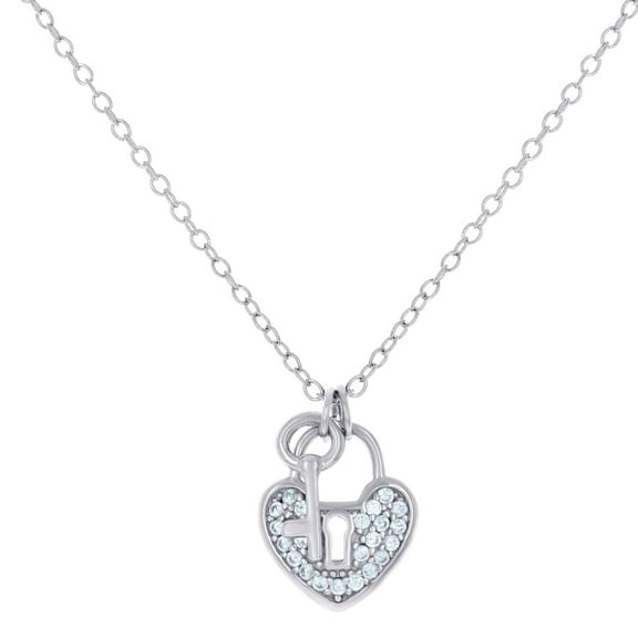 925 Sterling Silver Womens Cubic Zirconia Love Heart Lock Charm Necklace 11.3x9.4mm Wide Pendant Necklace for Women