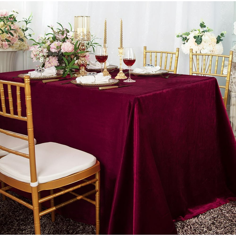 Wedding Linens Inc. Wholesale 90"x 156" Rectangular Italian Velvet Tablecloth Burgundy