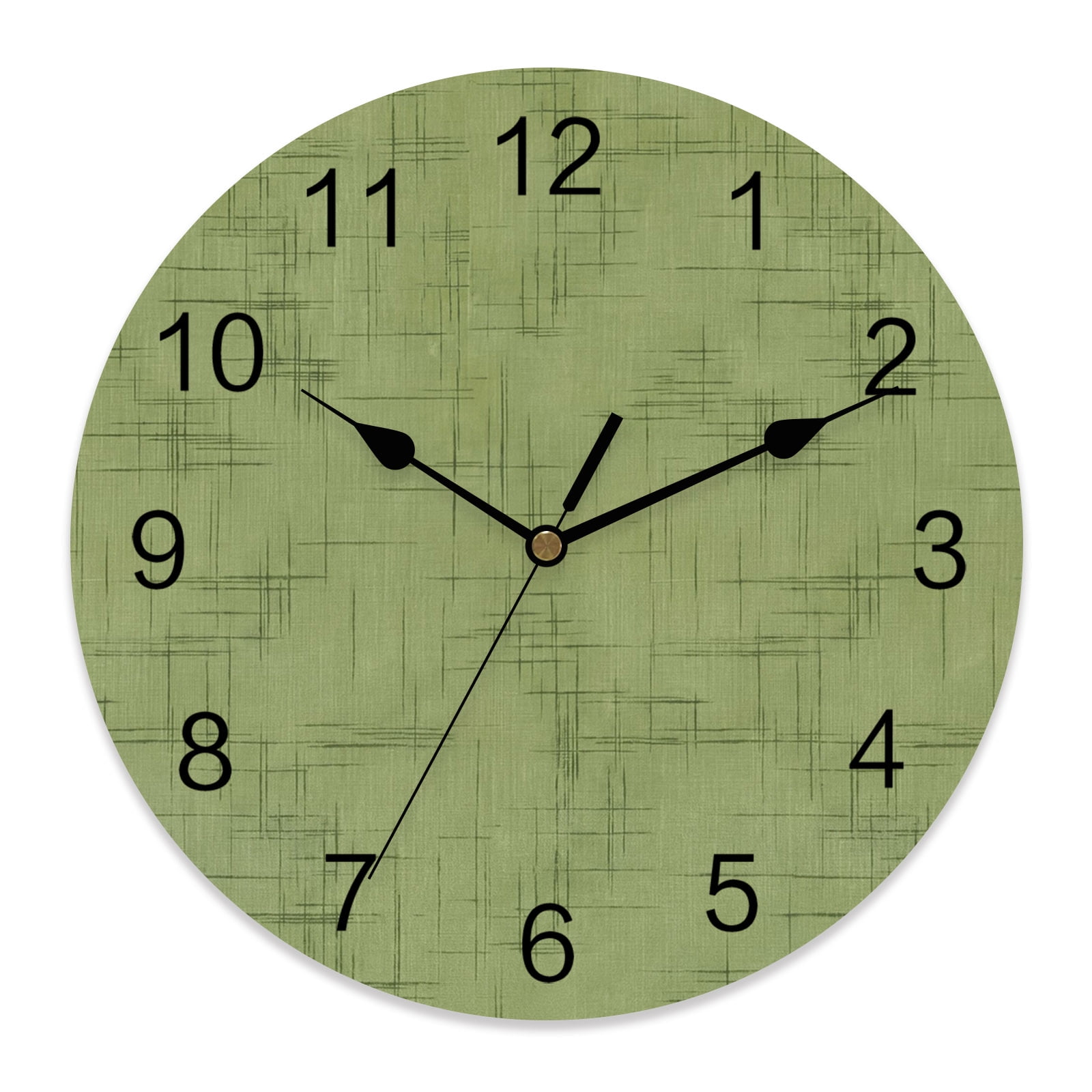 Wall Clock Sage Green Textile Weave Clocks PVC Silent Non-Ticking Battery Operated Decorative Intersect Lines Linen Round Clock for Home Living Room Kitchen Bedroom Office School Wall Decor 12 Inch