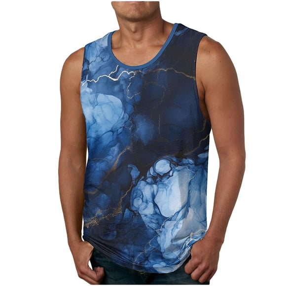 Qertyioot Men Casual Fashion Printing Sleeveless Pullover Round Neck Sports Tank Tops