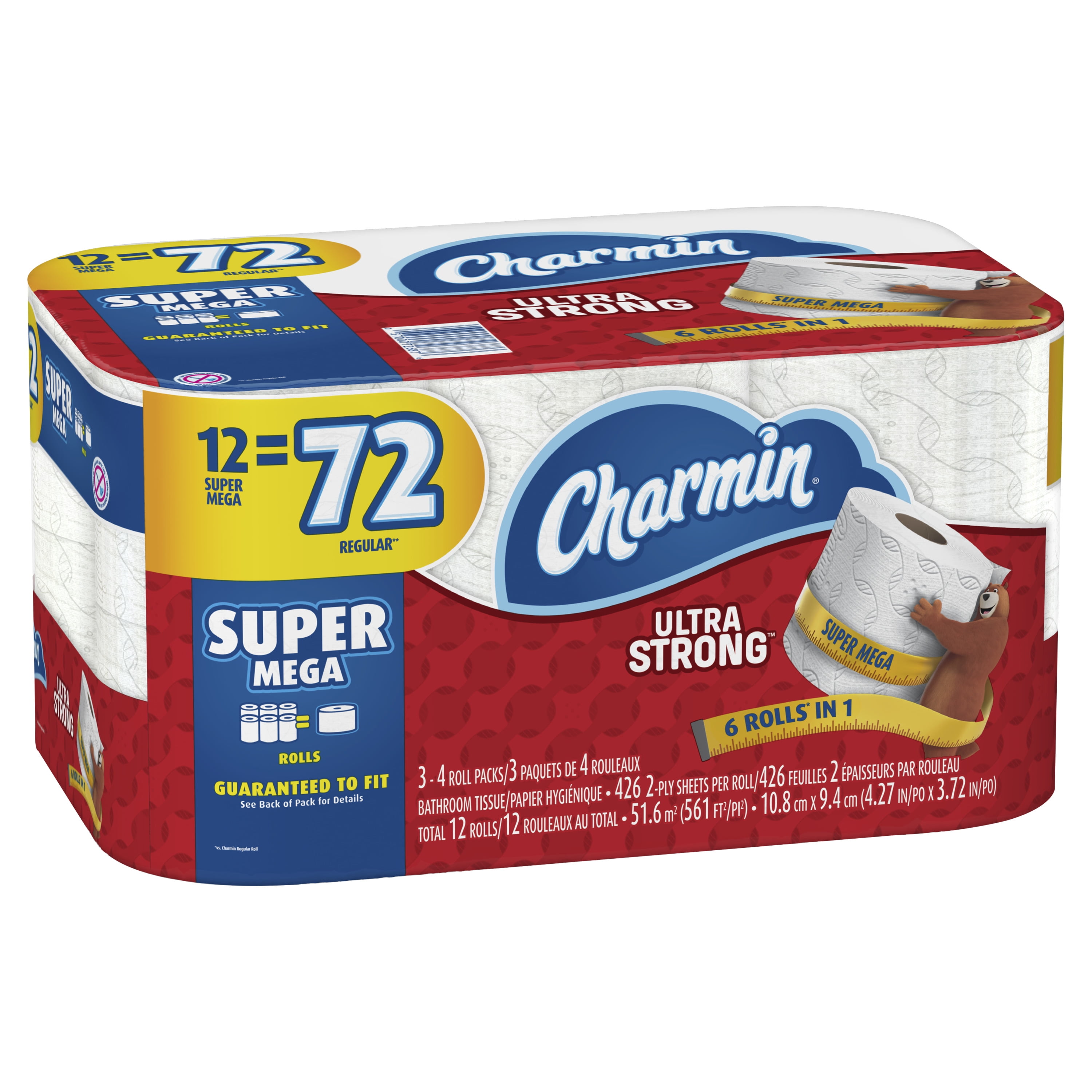Charmin Ultra Strong Toilet Paper, 12 Super Mega Rolls