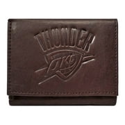 Oklahoma City OKC NBA Thunder Distressed Look Embossed Logo Dark Brown Leather Trifold Wallet